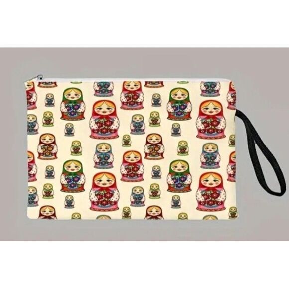 Nesting Dolls Print Cosmetic Bag Multi-Functional Pencil Case Pouch Wristlet NEW - Picture 1 of 2